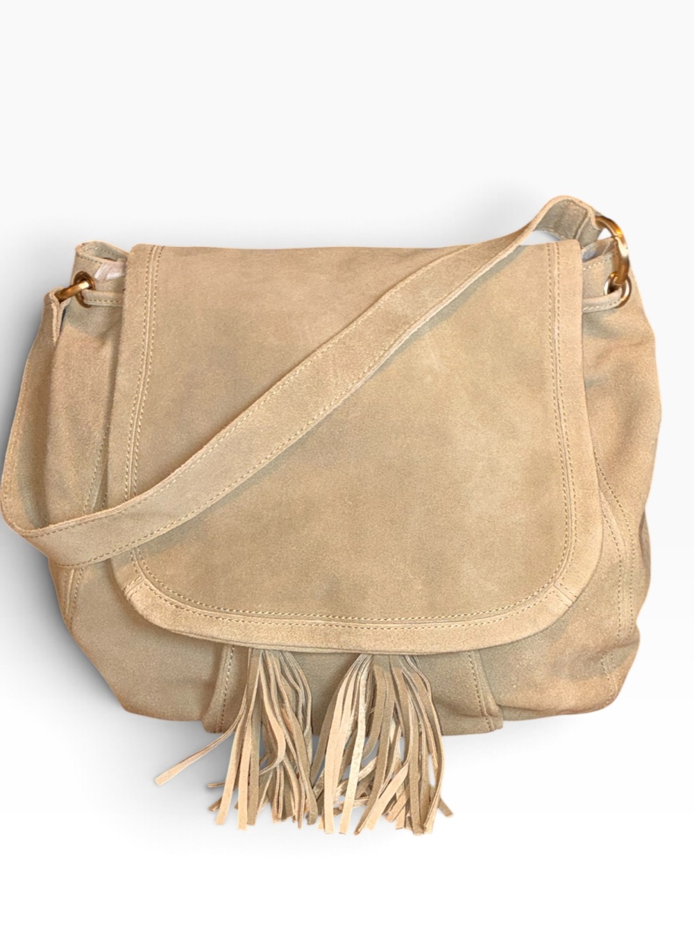 Talbots Hobo Saddlebag Boho Suede Leather Purse Shoulder Bag Taupe Tan NWOT